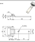 Technical diagram and top view of T Type Extended Tab Hinge In 304 Stainless Steel For Industrial Machinery And Automotive Equipment.