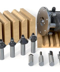 Pro Grade Tungsten Carbide Router Bits Set With One Half Inch Shank, 12 Piece Multi-Functional Woodworking Kit displayed in case