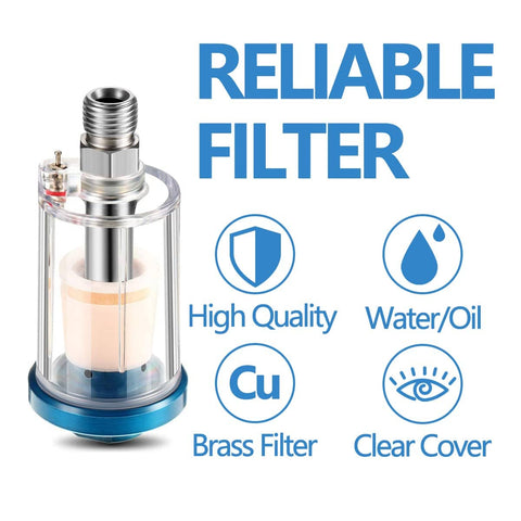 2 Pack Must-Have Mini In-Line Air Filter Moisture Separator with clear cover and brass filter for compressor hoses