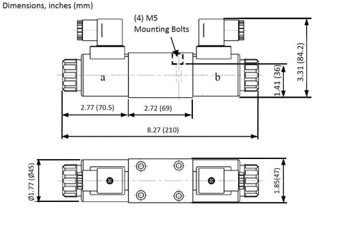 Diagram of heavy duty hydraulic solenoid valve D03 NG6 dimensions