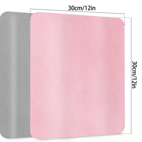 Vin Beauty microfiber cleaning cloth, 12x12 inches, pink front with gray back