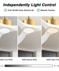 52 Inch Smart Ceiling Fan With Lights Remote Control Quiet DC Motor 3 Blades White Gold Modern Design For Bedroom And Living Room ETL Listed Safe For Your Home showing light settings
