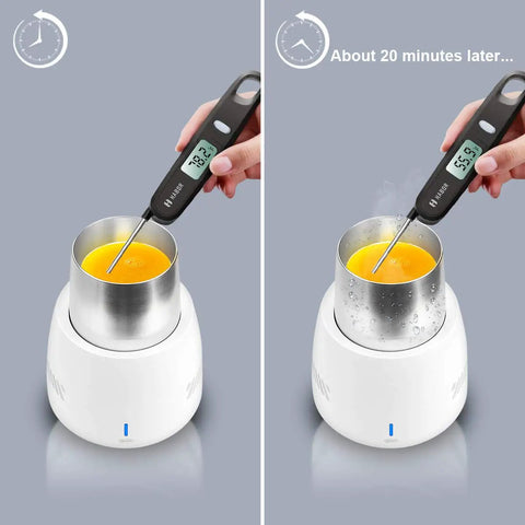 Portable Car Cup Beverage Cooler With Electric Adapter And 350ML Mug 24 Hour Semiconductor Fridge, beverage temperature measuring.