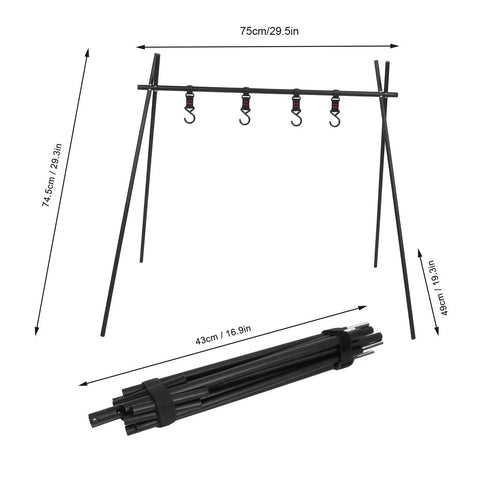 Portable Campfire Cooking Stand Tripod For BBQ Grill Aluminum Alloy Outdoor Camping Picnic Gear 75 x 49 x 74.5 Cm with hooks