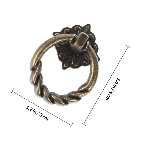 6pc Antique Bronze Cabinet Pull Handles Set, Vintage Cupboard Drawer Knobs, Retro Style Hardware, single pull image with measurements