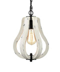 Vintage Wood Pendant Light With Distressed White Finish, Rustic Swag Pendant for Foyer and Kitchen, 8.9 x 8.9 x 13.6 Inches