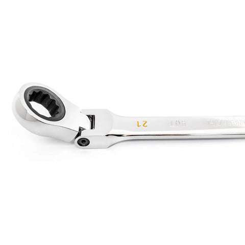 21mm 4 Degree Swing Arch 12 Point Flex Head Ratcheting Combination Wrench with off-corner loading, side view