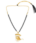 Handcrafted Gold Plated Indian Rickshaw Pendant Necklace Set With Matte Black Crystal Luxe Bead Chain, 18-inch length.