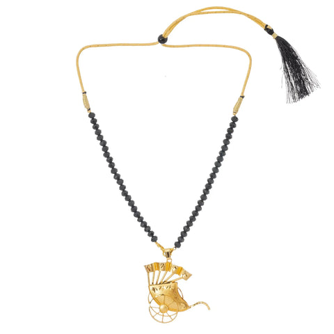 Handcrafted Gold Plated Indian Rickshaw Pendant Necklace Set With Matte Black Crystal Luxe Bead Chain, 18-inch length.