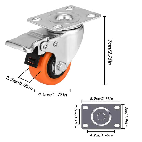 Detailed view of Two Inch Caster Wheels Set Of Four With Locking Swivel Casters Heavy Duty Load Capacity Up To 600 Lbs for carts and equipment.