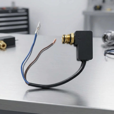 Must-Have Washer Switch Pressure Assembly with brass connector and wires for quick repairs, size 58mm by 56mm.