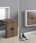 Built Tough Folding Shelf Bracket Set Carbon Steel Soft Close Hinge For Stools And Cupboards Heavy Duty Smooth Glide Support Hardware Flex Your Storage Space, showcasing folded shelf with wooden finish.