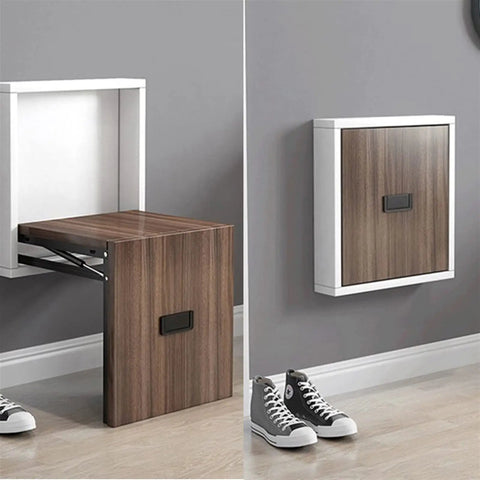 Built Tough Folding Shelf Bracket Set Carbon Steel Soft Close Hinge For Stools And Cupboards Heavy Duty Smooth Glide Support Hardware Flex Your Storage Space, showcasing folded shelf with wooden finish.