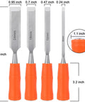 4 Piece Wood Chisel Set With Steel Hammer End And Ergonomic Plastic Handles For Woodworking Includes 6mm 12mm 18mm And 24mm Chisels