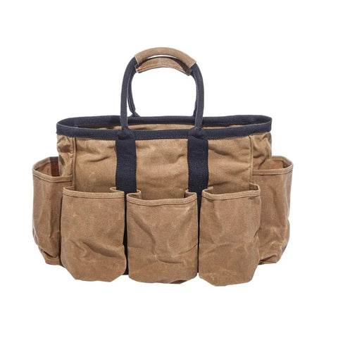 Waxed Canvas Tool Tote Bag for Tools Gardening Cleaning Supplies and Mobile Bar Durable 14 Inch Grab And Go Utility Organizer