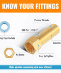 Half Inch Male To Half Inch Female Brass Pipe Extension Adapter Set For Tub Spout And Shower, 3 Pack, includes sealing tape