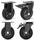 Rock Solid 4 Inch Premium Plate Caster Wheels Swivel With Brake Heavy Duty Rolling Cart Casters Featuring Solid Rubber Tires viewed from multiple angles.