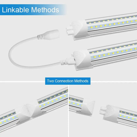 LED Shop Light 4ft 40W 5500LM 5000K Daylight White V Shape Linkable T8 LED Tube Lights for connecting methods shown