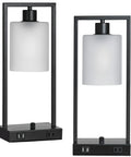 Industrial Table Lamp Set Of 2 Dimmable Nightstand Lamps With USB Ports And AC Outlet, Matte Black Finish With Frosted Glass Shade