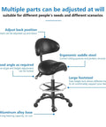 Ergonomic Adjustable Drafting Chair With Oversized Saddle Seat For Salon And Workshop, Heavy Duty Esthetician Stool, Black