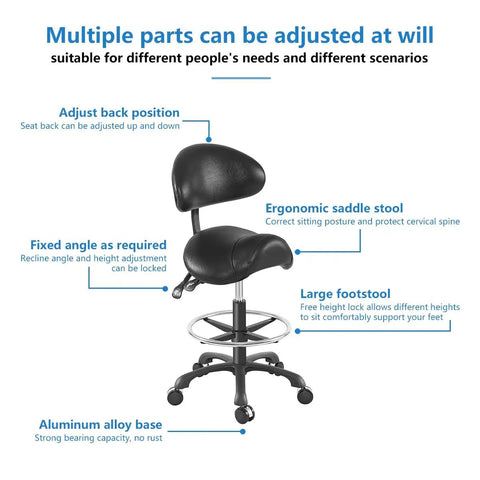 Ergonomic Adjustable Drafting Chair With Oversized Saddle Seat For Salon And Workshop, Heavy Duty Esthetician Stool, Black