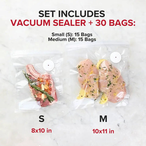Compact Handheld Vacuum Sealer For Food With 30 Reusable Bags Quick 5 Second Seal Portable Meal Saver with 2 bag sizes