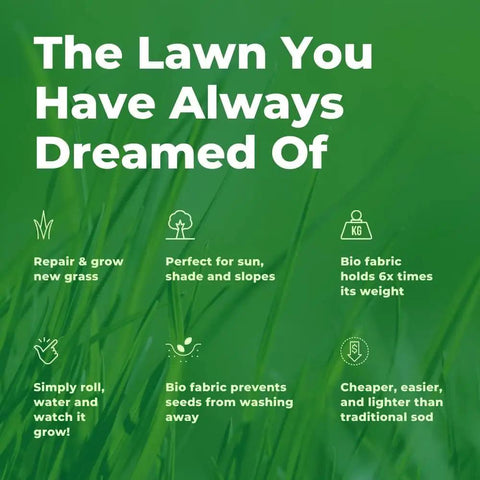 Biodegradable Grass Seed Mat Roll For Lawns And Shade, 100 Sq Ft Green Year Round, Seed And Mulch In One, Easy Roll Out Lawn Solution For Dog Patches, No Fake Grass, Just Water And Grow