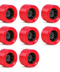 Quad Roller Skate Wheel Set, 8 Piece With Spacers And Bearings, 62mm By 42mm, 92A Hardness PU Wheels With PC Hub, Red And Black, front view
