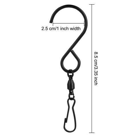 Black stainless 12 Pack Swivel S Hooks For Wind Spinners, 8.5cm heavy duty clips for outdoor use.
