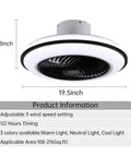 LED Modern Ceiling Fan With Lights Dope Flush Mount Black Ceiling Fan Remote Dimmable 72W 3 Color Temperature dimensions