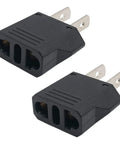 European To US Plug Adapter 2 Pack Type E F To Type A B Fireproof CE Certified 120V 220240V 6A in black, front view.