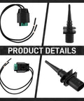 Collage of outside ambient air temperature sensor with 2 pin connector pigtail for BMW 1 Series M 128i 135i 320i 323i 323Ci 325i 325Ci and Mini Cooper replacement sensor