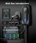 Rock Solid Tesla Portable Level 1 And 2 Charger with LCD display and adjustable current settings, showing features for home charging.