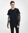 Model wearing Top Shelf Steampunk Seahorse Arm Sleeves For Active Crews Ultra Soft Ice Silk Cooling UV Protection.