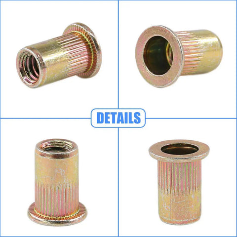 Flat Head Rivet Nut Kit With 320 Pieces In Seven Sizes Zinc Plated Carbon Steel Rivet Nuts detailed views