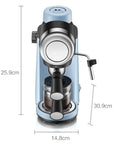 Compact Semi Automatic Espresso Machine With 15 Bar Steam Pressure Milk Frother Portable Home Coffee Maker Front View