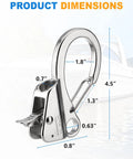 Dimensions of Knotless Adjustable Sliding Boat Anchor Hook With Quick Release Marine Line Clip, 2 Pack Durable Stainless Steel.
