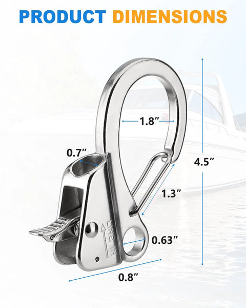 Dimensions of Knotless Adjustable Sliding Boat Anchor Hook With Quick Release Marine Line Clip, 2 Pack Durable Stainless Steel.