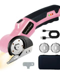 SamtuFast Cordless Electric Scissors, Lightweight Rotary Box Cutter showing ergonomic grip and accessories for easy packing.