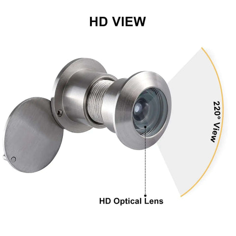 Solid Brass Door Peephole Viewer With 220 Degree HD Lens, Heavy Duty Privacy Cover, satin nickel finish, side view