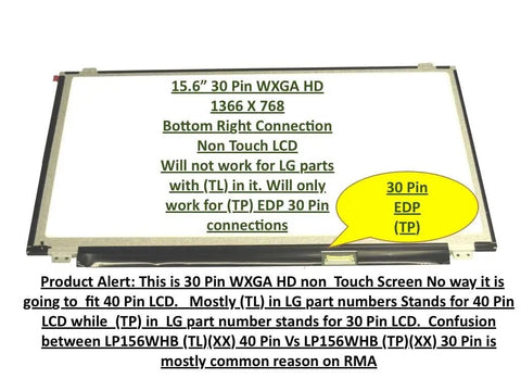 15.6 inch WXGA HD Non-Touch Laptop Screen with 30 Pin EDP Connection for Replacement