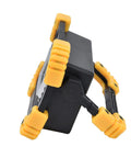 YWBL-WH Mini COB Emergency Flood Light, 6-Angle Adjustable Stand with a sturdy yellow rubberized grip and pivoting stand for versatility.