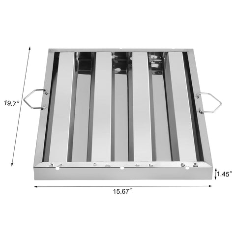 Pro Grade Stainless Steel Hood Filter Set Of 6 For Commercial Kitchens, 16 W X 20 H, Welded Type 430 Construction, front view