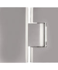 Badass Tough Solid Brass Glass To Glass Hinge In Sleek Satin Chrome, showing smooth self centering motion for frameless shower doors.