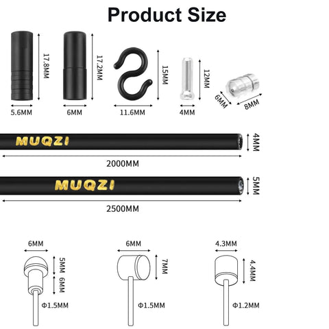 Universal Bicycle Brake Cable And Shift Cable Kit With Housing, End Caps, O-Rings, Product Size Details, Durable PVC, Stainless Steel