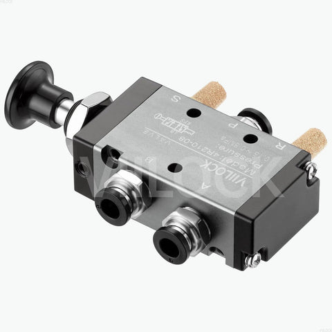 5 Way 2 Position Pneumatic Solenoid Valve With Hand Lever Aluminum Body 1/4 NPT Ports Push-Pull Manual Control Direct Drive Model 4R210-08