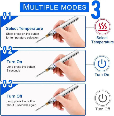 Rechargeable Thread Burner Kit Digital Thread Zapper Tool instructions for temperature control and power on/off.