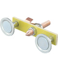 Solid Double Head Magnetic Welding Clamps With Heavy Duty Adsorption And Grounding That Grip Tight For Professional Jobs, No More Slippage When You Need Them Most To Clamp Up To 3 Kg Securely Every Single Time, displaying gray circular magnets on a yellow base.