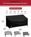 Image of ClawsCover All Weather 2 Seater Outdoor Bench Cover Waterproof 53W By 26D By 35H Inches, fitted on patio benches.