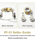 PT 31 Roller Guide Plasma Cutter Torch Stand Off With Double Wheel Spacer Before and After Assembly View